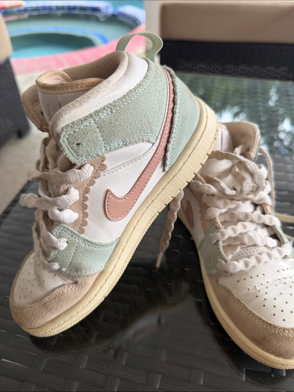 Nike Kids High-Top Sneakers in Mint Green, Pink and Cream